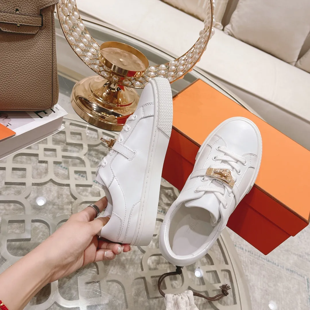 👟👟Ex-factory price 480👟👟 Women's shoe factory HERMES The latest Kelly buckle white sneakers! The highest version on the market! Purchasing level quality! Size: Female: 35-40,